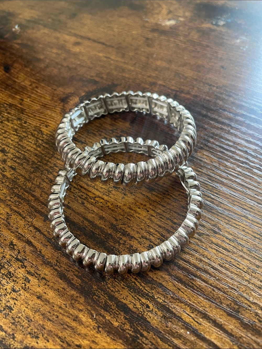 Time and Tru Silver Ribbed Stretch Bracelet Set